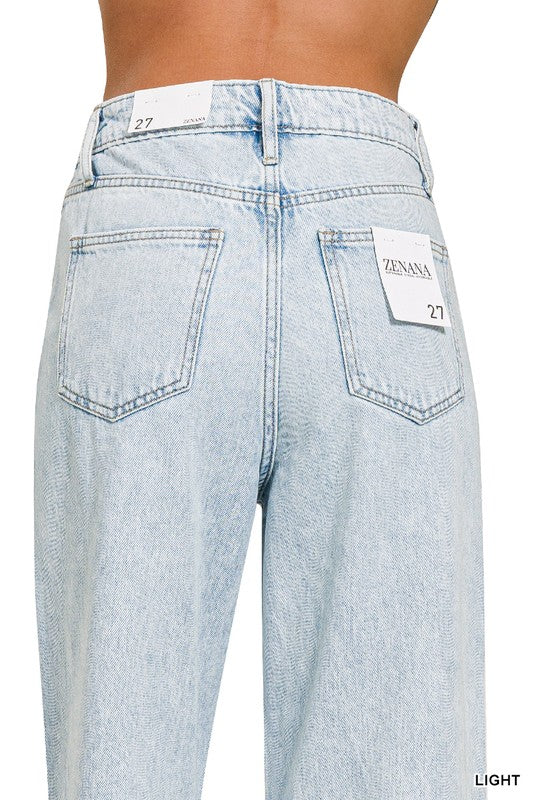 High Waist Wide Leg Straight Denim Pants