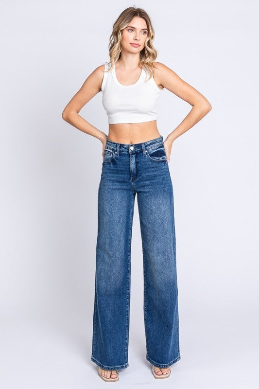 High Rise Comfort Stretch Wide Leg Jeans