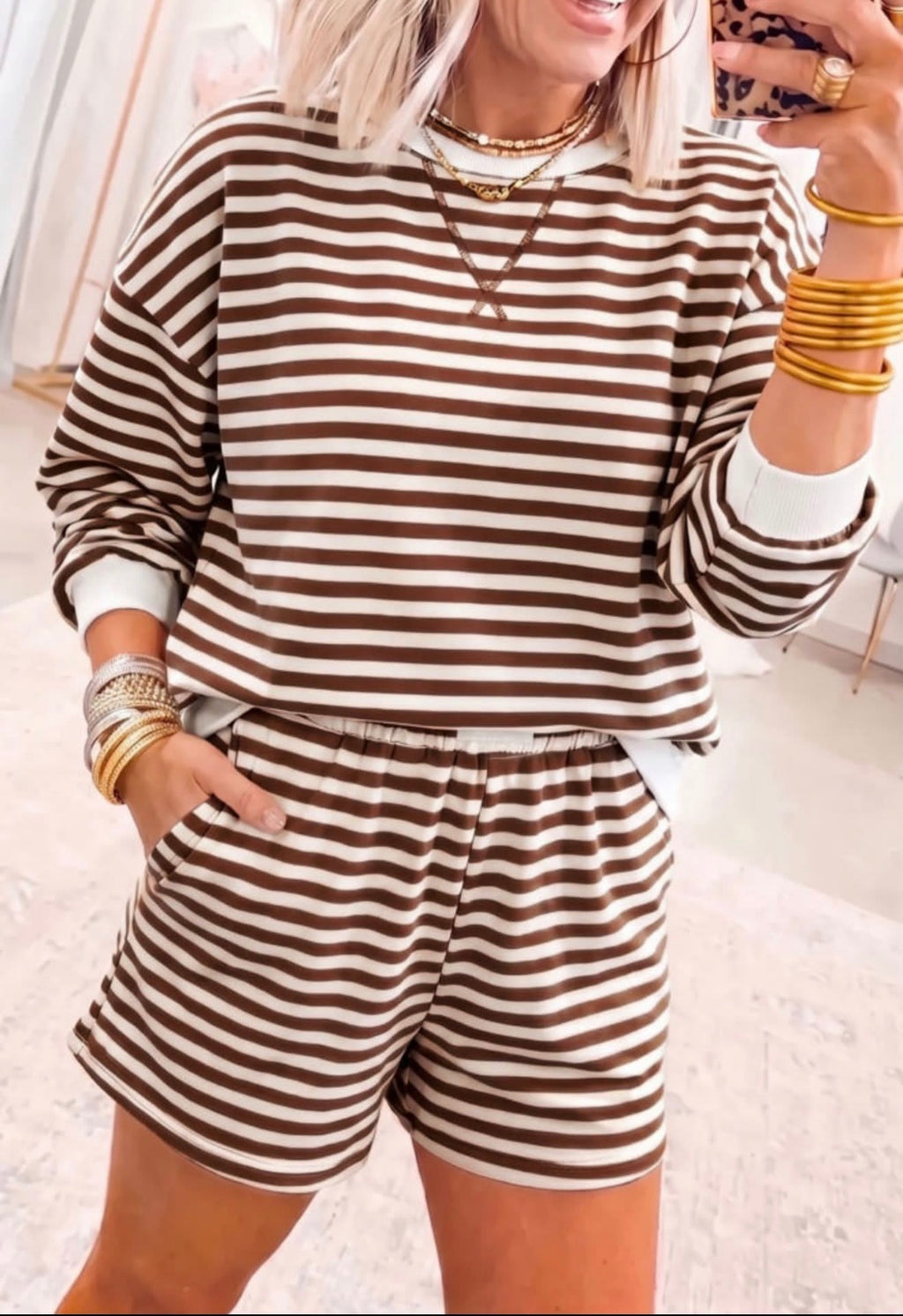 Espresso shorts striped set