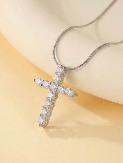 Silver Rhinestone Cross Necklace