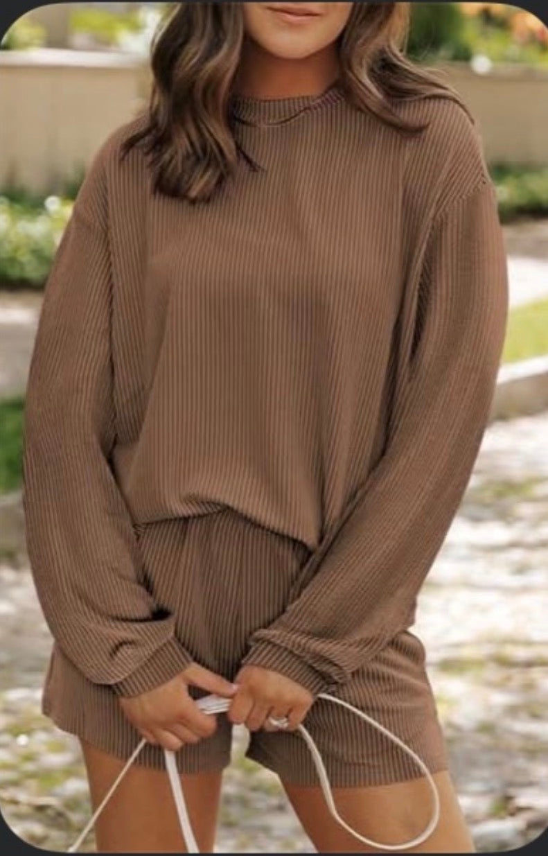 Brown Ribbed Set