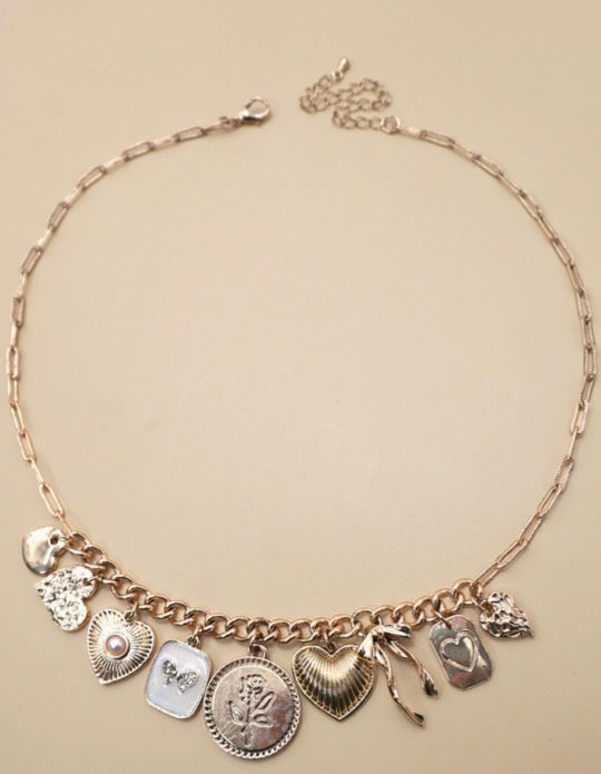 Charm Necklace - Bow & Heart
