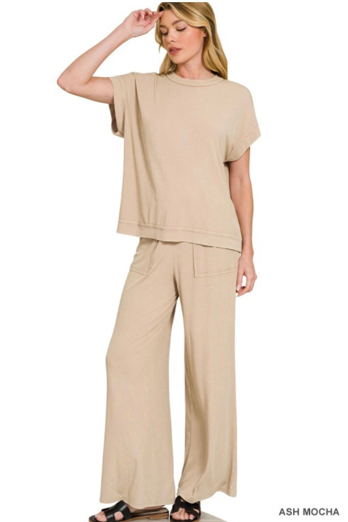Ribbed Ash Mocha Top & Pant Set