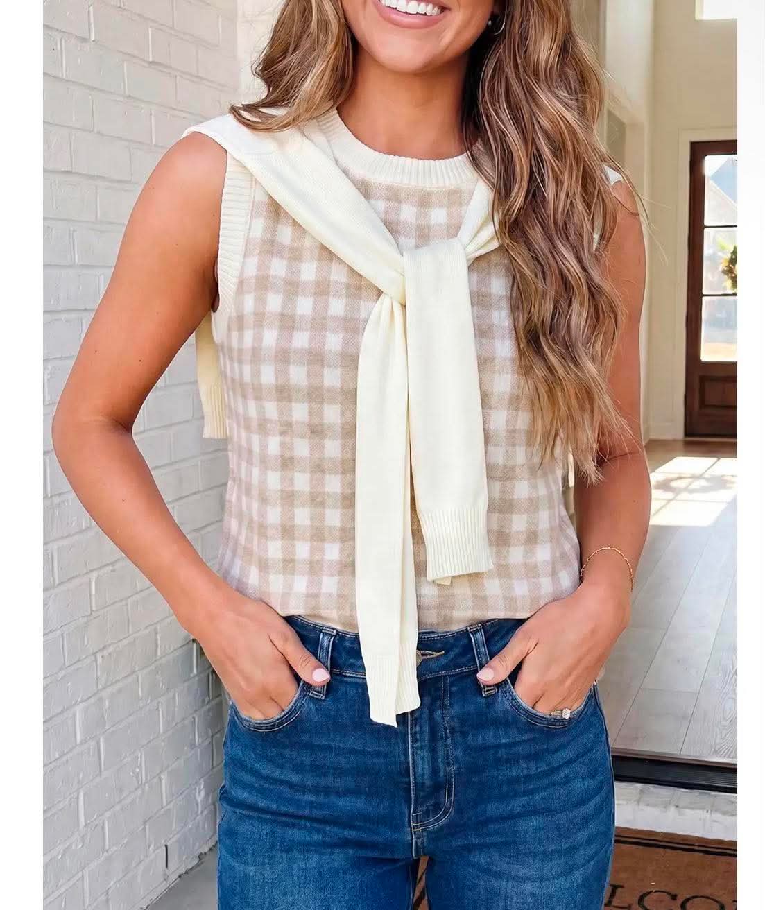 Tan & White Gingham